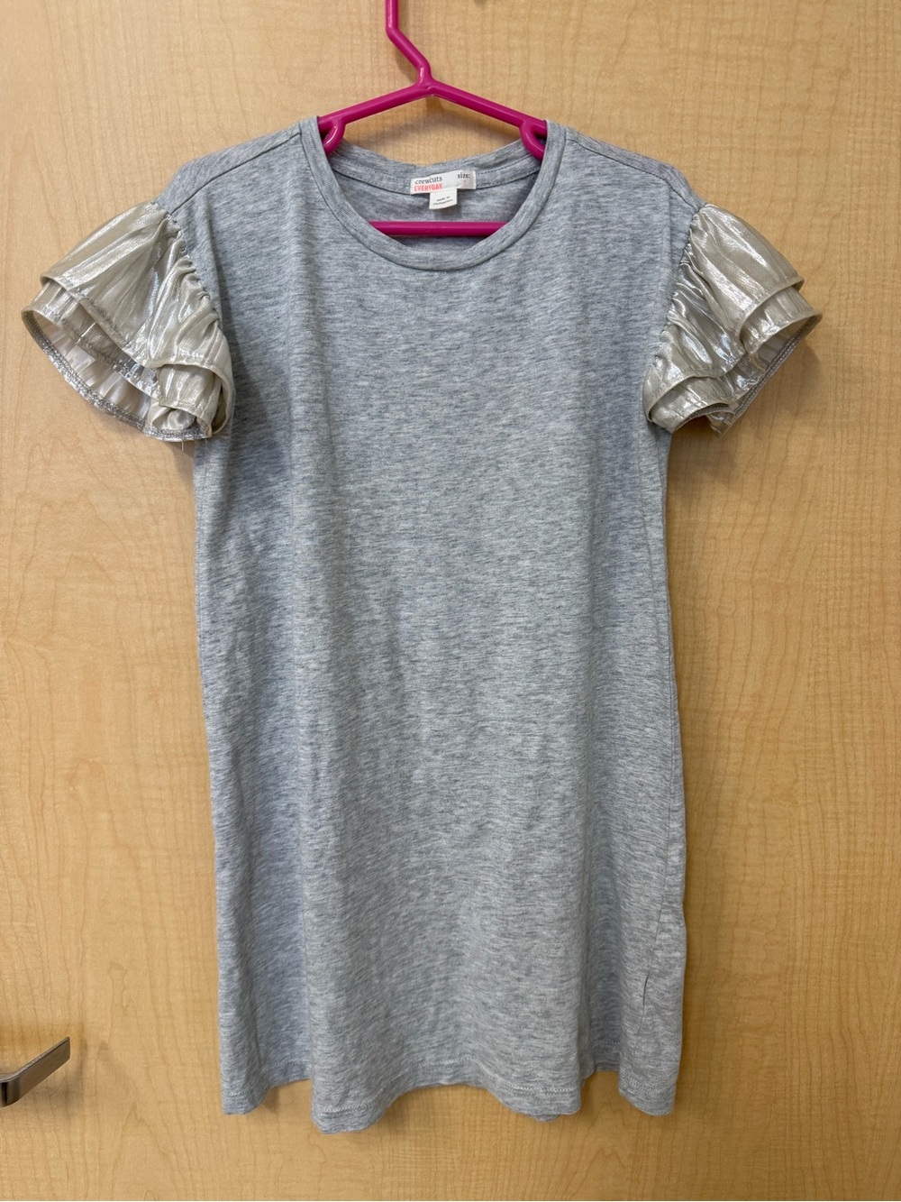 Crewcuts Heather Gray Tee Dress with Silver Metallic Sleeve Detail